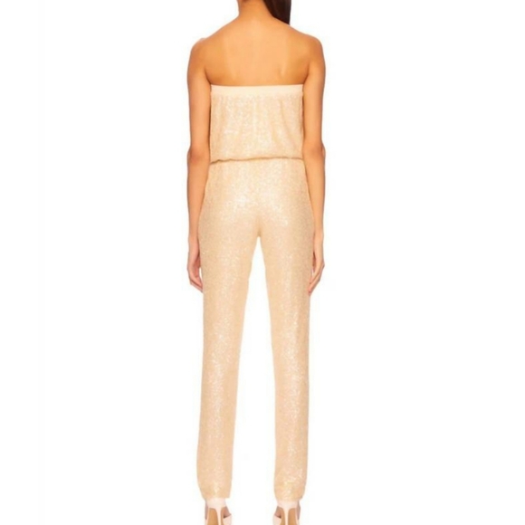 Susana Monaco Creme Sequin Strapless Tube Straight Leg Jumpsuit - Picture 2 of 6